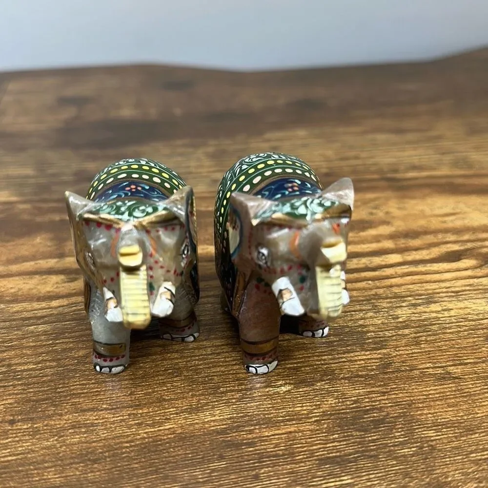 Vtg Hand Carved Painted Marble Stone Elephant Figurine Trunk Up‎ Paper Weight